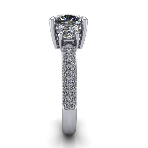 Valentina Cushion Shape Three Stone Engagement Ring in 14K White Gold