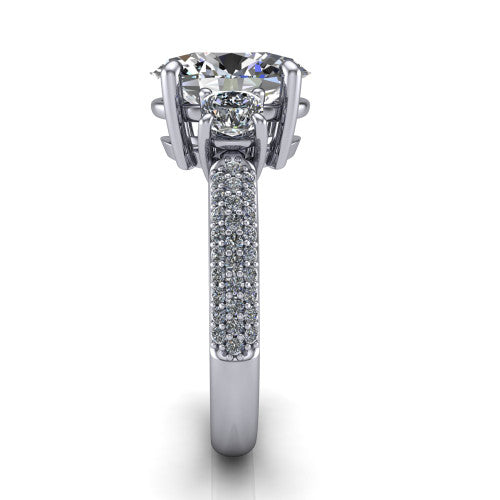 Valentina Oval Shape Three Stone Engagement Ring in 18K White Gold