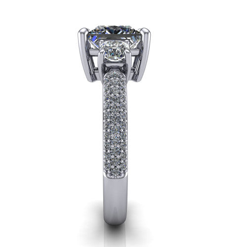 Valentina Princess Shape Three Stone Engagement Ring in Platinum
