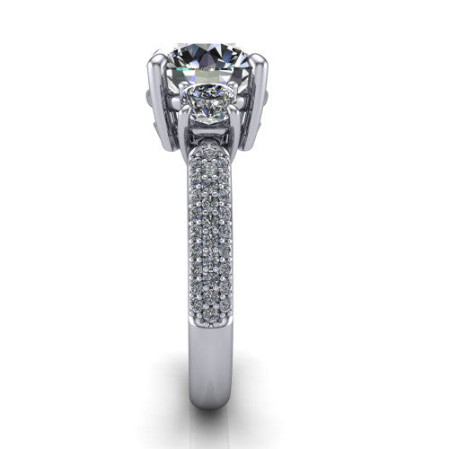 Valentina Round Shape Three Stone Engagement Ring in 18K White Gold