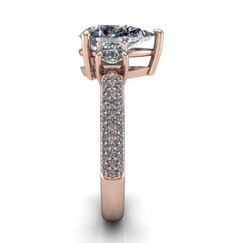 Valentina Pear Shape Three Stone Engagement Ring in 18K Rose Gold