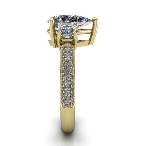 Valentina Pear Shape Three Stone Engagement Ring in 14K Yellow Gold