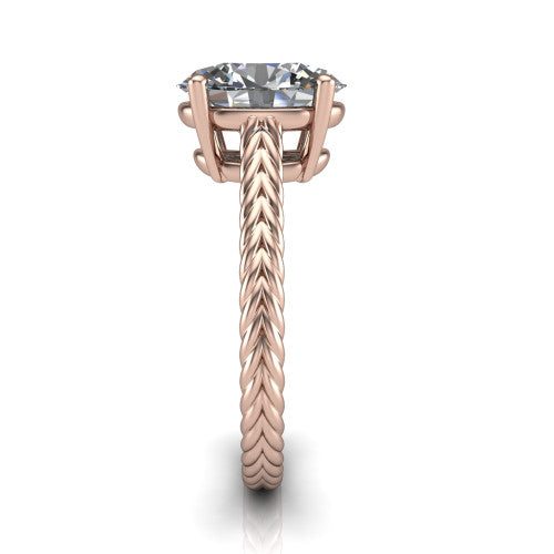 Jayden oval classic engagement ring in 18K Rose Gold, side profile showing the plaited rope braid running down the band
