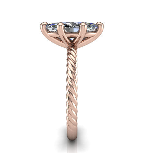 Nova marquise rope solitaire engagement ring in 14K Rose Gold, side profile showing the twisted rope band and the open basket beneath the marquise center