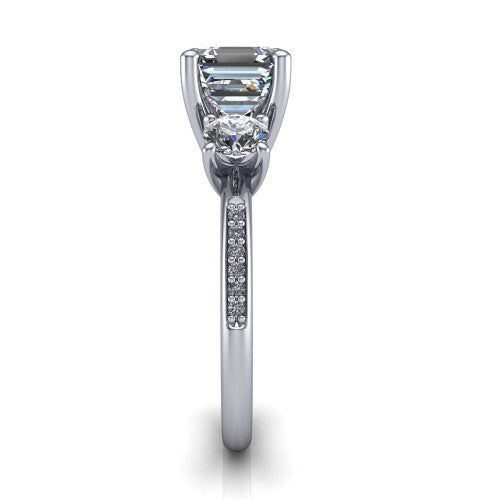 Alice Square Emerald Shape Three Stone Engagement Ring in Platinum
