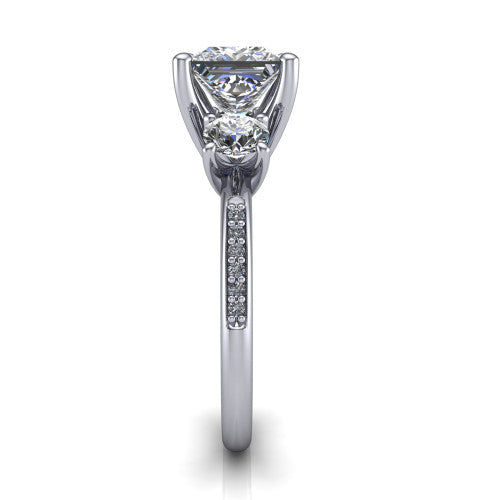 Alice Princess Shape Three Stone Engagement Ring in Platinum