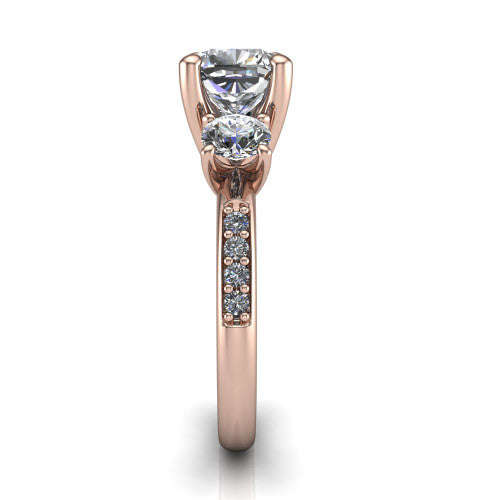 Alice Cushion Shape Three Stone Engagement Ring in 14K Rose Gold