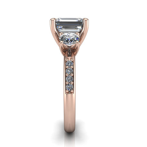 Alice Emerald Shape Three Stone Engagement Ring in 14K Rose Gold