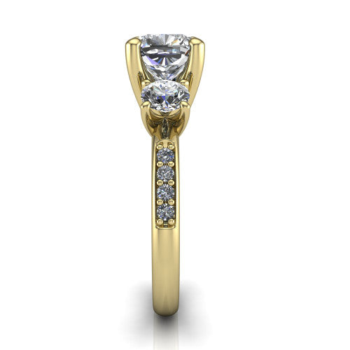 Alice Cushion Shape Three Stone Engagement Ring in 14K Yellow Gold