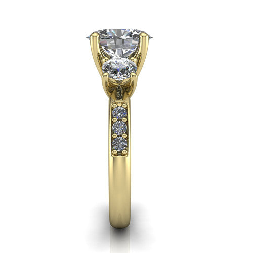Alice Oval Shape Three Stone Engagement Ring in 14K Yellow Gold
