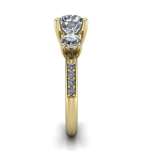 Alice Round Shape Three Stone Engagement Ring in 18K Yellow Gold