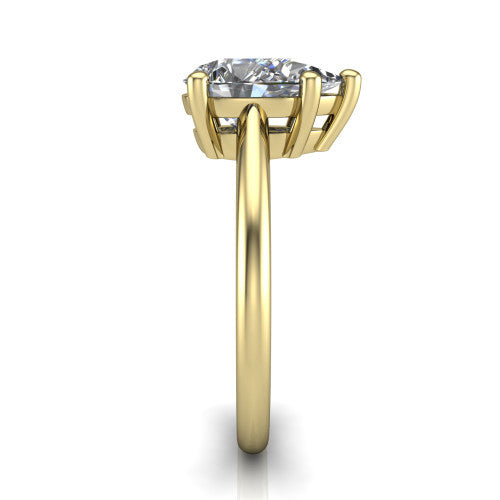 Avery pear classic solitaire engagement ring in 18K Yellow Gold, side profile showing the smooth polished band and the open basket beneath the pear center