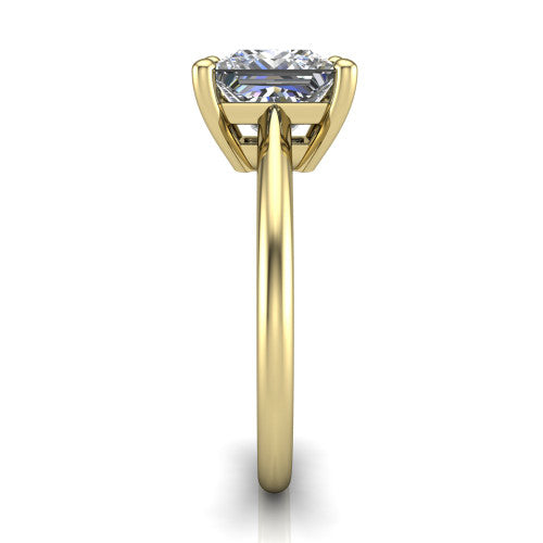 Avery princess classic solitaire engagement ring in 14K Yellow Gold, side profile showing the smooth polished band and the open basket beneath the princess center