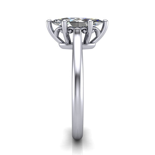 Margaret marquise classic solitaire engagement ring in 18K White Gold, side profile showing the plain polished band and the openwork filigree gallery in profile