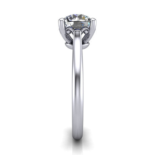 Margaret round classic solitaire engagement ring in Platinum, side profile showing the plain polished band and the openwork filigree gallery in profile
