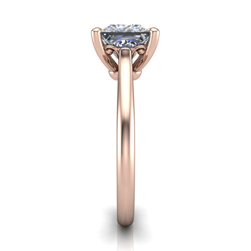 Margaret princess classic solitaire engagement ring in 18K Rose Gold, side profile showing the plain polished band and the openwork filigree gallery in profile