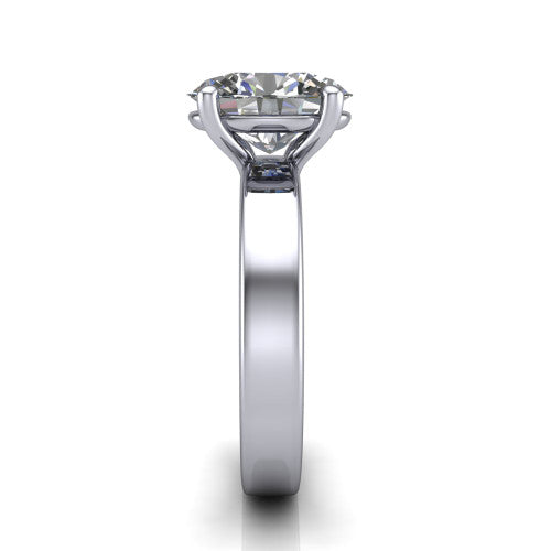 Louise oval classic solitaire engagement ring in 14K White Gold, side profile showing the substantial flat polished band and the open basket beneath the oval center