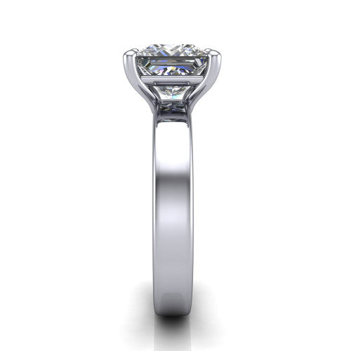Louise princess classic solitaire engagement ring in 14K White Gold, side profile showing the substantial flat polished band and the open basket beneath the princess center
