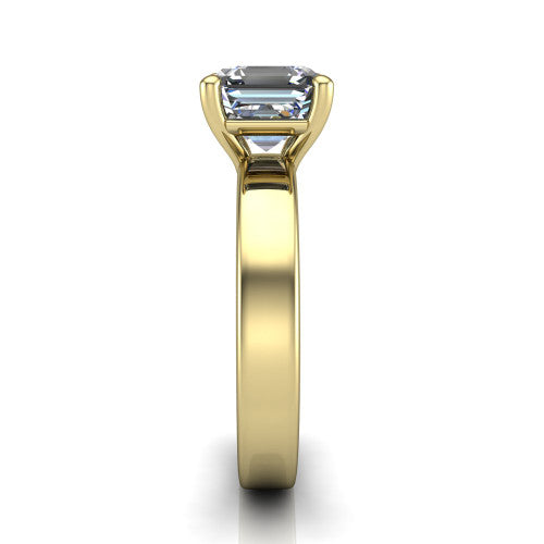 Louise square emerald classic solitaire engagement ring in 14K Yellow Gold, side profile showing the substantial flat polished band and the open basket beneath the square emerald center