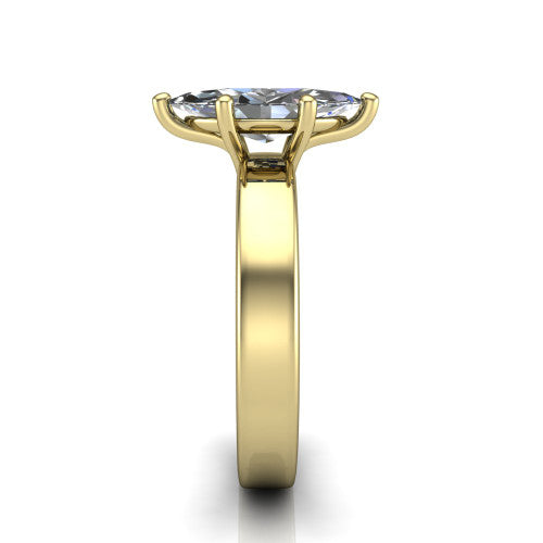 Louise marquise classic solitaire engagement ring in 14K Yellow Gold, side profile showing the substantial flat polished band and the open basket beneath the marquise center