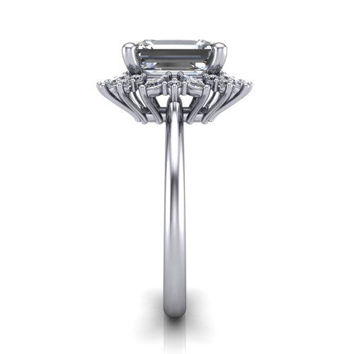 Zoe Emerald Shape Halo Engagement Ring in Platinum