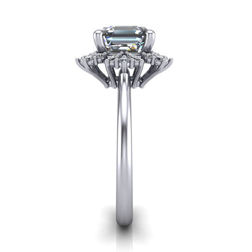 Zoe Square Emerald Shape Halo Engagement Ring in Platinum