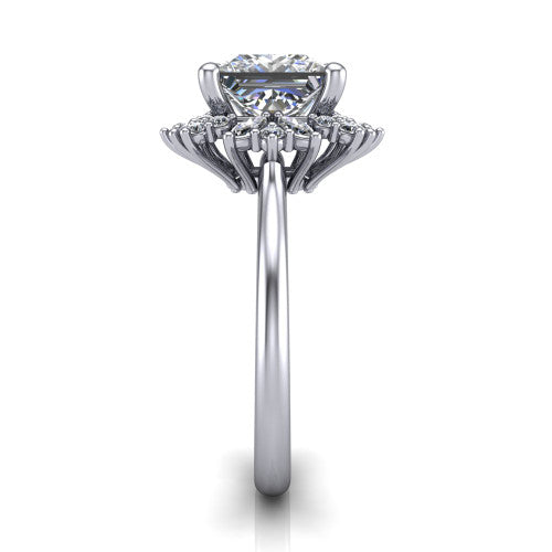 Zoe Princess Shape Halo Engagement Ring in 14K White Gold