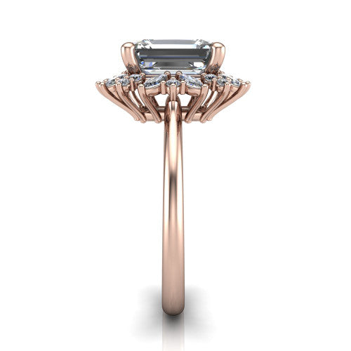 Zoe Emerald Shape Halo Engagement Ring in 18K Rose Gold