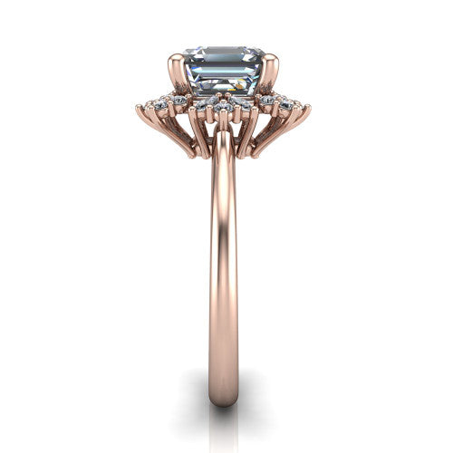 Zoe Square Emerald Shape Halo Engagement Ring in 18K Rose Gold