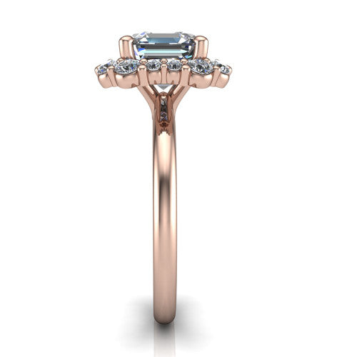 Aaliyah Square Emerald Shape Halo Engagement Ring in 18K Rose Gold