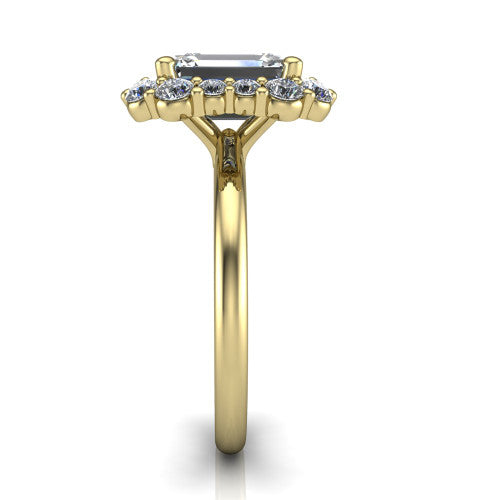 Aaliyah Emerald Shape Halo Engagement Ring in 14K Yellow Gold