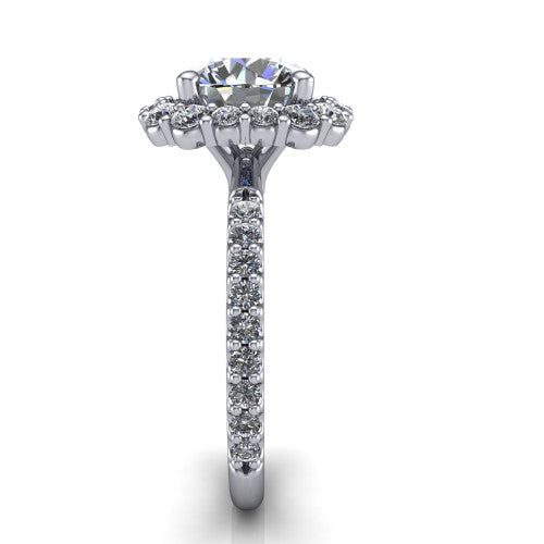 Brooklyn Round Shape Halo Engagement Ring in 14K White Gold