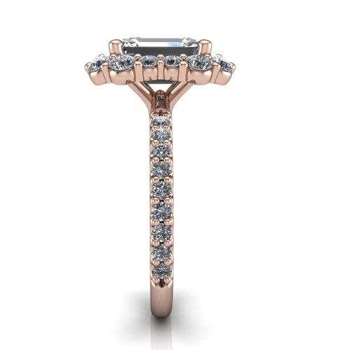 Brooklyn Emerald Shape Halo Engagement Ring in 18K Rose Gold