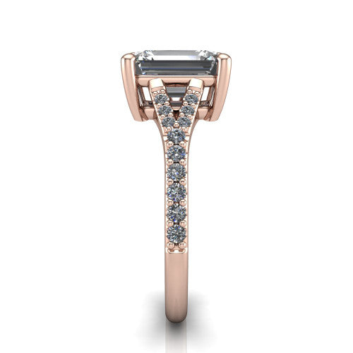 Sophia Emerald Shape Classic Engagement Ring in 14K Rose Gold