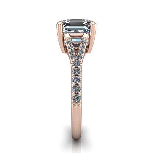 Sophia Square Emerald Shape Classic Engagement Ring in 18K Rose Gold