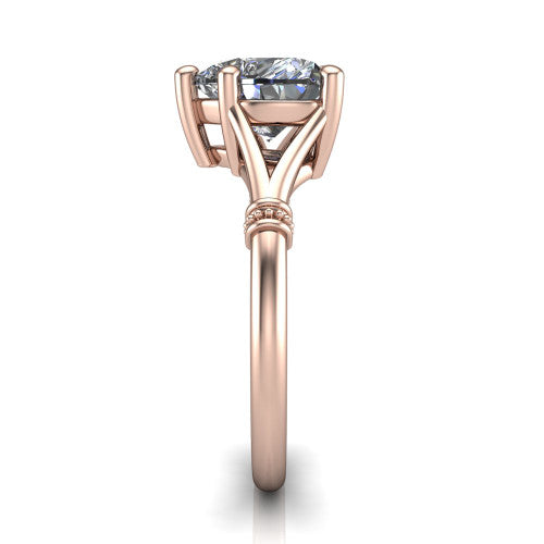 Luna heart classic solitaire engagement ring in 14K Rose Gold, side profile showing the plain split shank with pavé accent collars rising to the heart center