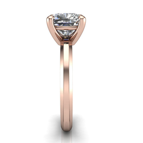 Ellie cushion classic solitaire engagement ring in 14K Rose Gold, side profile showing the substantial knife-edge band and the open basket beneath the cushion center