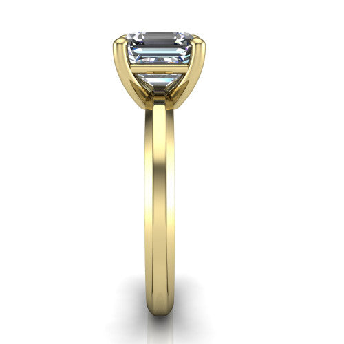 Ellie square emerald classic solitaire engagement ring in 14K Yellow Gold, side profile showing the substantial knife-edge band and the open basket beneath the square emerald center
