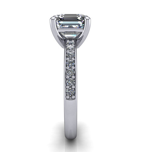 Evelyn Square Emerald Shape Classic Engagement Ring in 18K White Gold