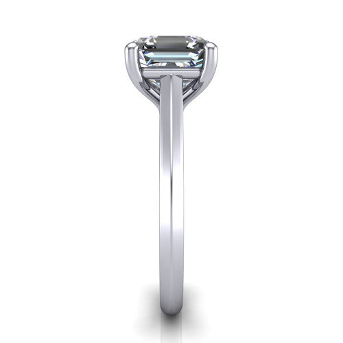 Gianna square emerald classic solitaire engagement ring in Platinum, side profile showing the plain polished knife-edge band and the open basket beneath the square emerald center