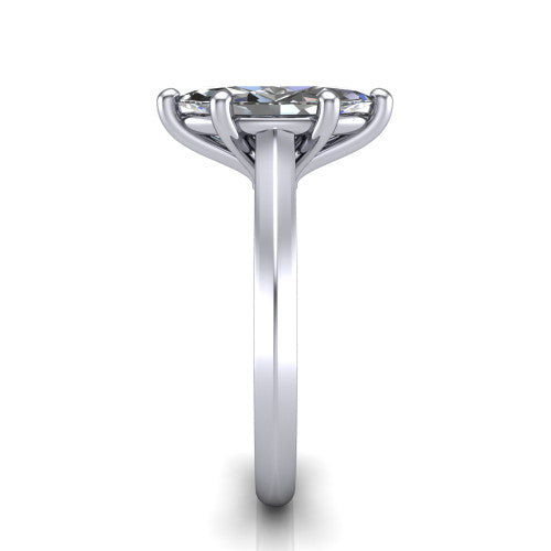 Gianna marquise classic solitaire engagement ring in 18K White Gold, side profile showing the plain polished knife-edge band and the open basket beneath the marquise center