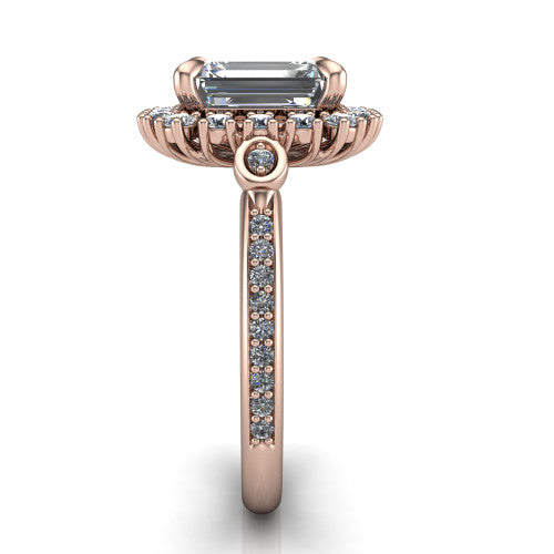 Victoria Emerald Shape Halo Engagement Ring in 14K Rose Gold