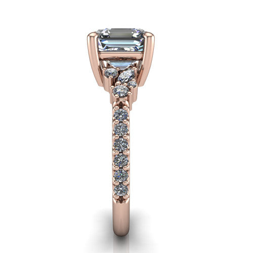 Willow Square Emerald Shape Classic Engagement Ring in 14K Rose Gold