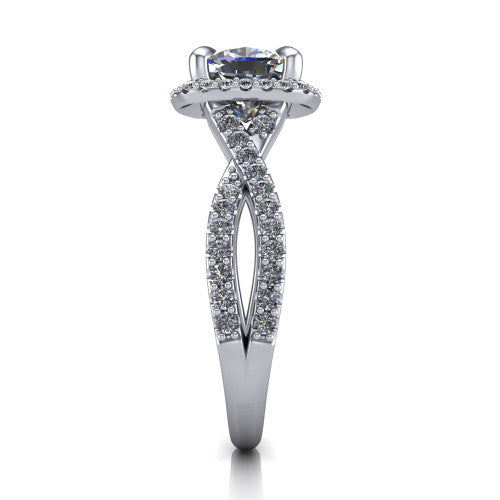 Bella Cushion Shape Halo Engagement Ring in 18K White Gold