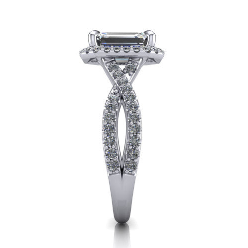 Bella Emerald Shape Halo Engagement Ring in 18K White Gold