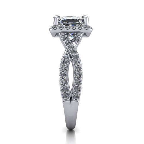 Bella Princess Shape Halo Engagement Ring in Platinum
