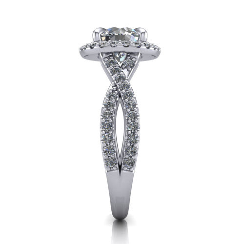 Bella Round Shape Halo Engagement Ring in 18K White Gold