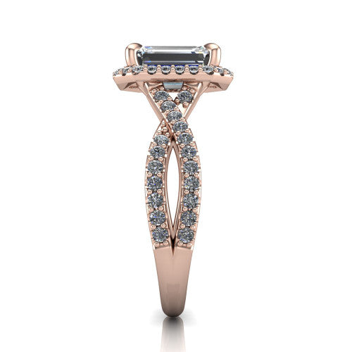 Bella Emerald Shape Halo Engagement Ring in 18K Rose Gold