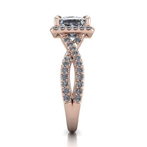 Bella Princess Shape Halo Engagement Ring in 14K Rose Gold