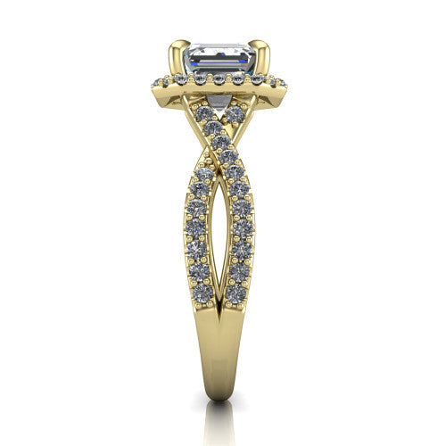 Bella Square Emerald Shape Halo Engagement Ring in 18K Yellow Gold
